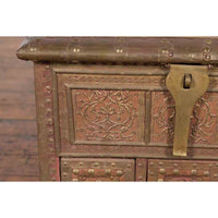 19th Century Indian Brass over Wood Bridal Chest with Hand-Tooled Décor