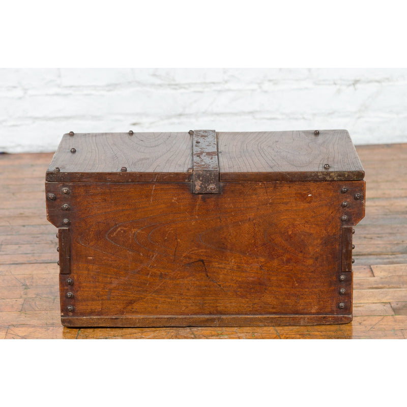Indonesian 19th Century Wooden Trunk with Partially Removable Top and Iron Studs - Antique Chinese and Vintage Asian Furniture for Sale at FEA Home