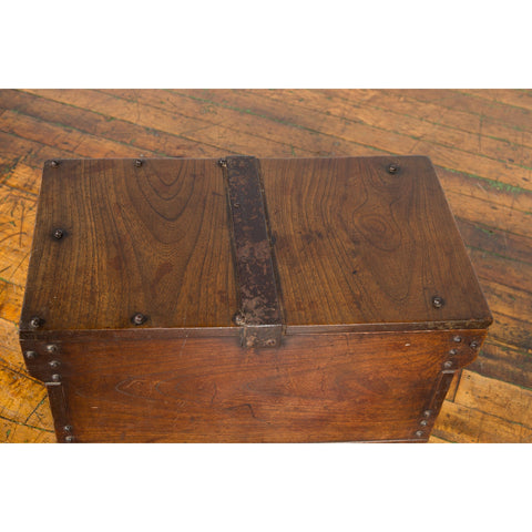 Indonesian 19th Century Wooden Trunk with Partially Removable Top and Iron Studs