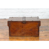 Indonesian 19th Century Wooden Trunk with Partially Removable Top and Iron Studs