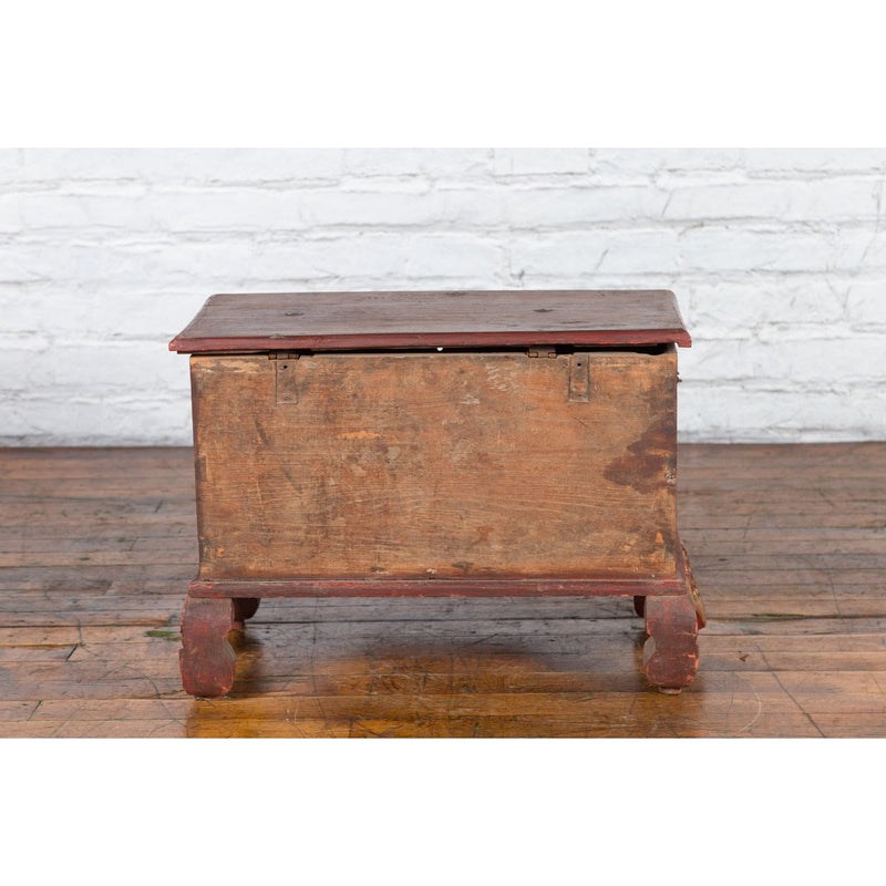 Antique Madura Hand Carved Wooden Treasure Chest with Red and Gold Décor-YNE851-15. Asian & Chinese Furniture, Art, Antiques, Vintage Home Décor for sale at FEA Home
