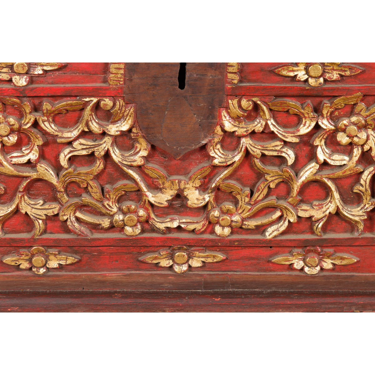 Antique Madura Hand Carved Wooden Treasure Chest with Red and Gold Décor-8. Asian &amp; Chinese Furniture, Art, Antiques, Vintage Home Décor for sale at FEA Home