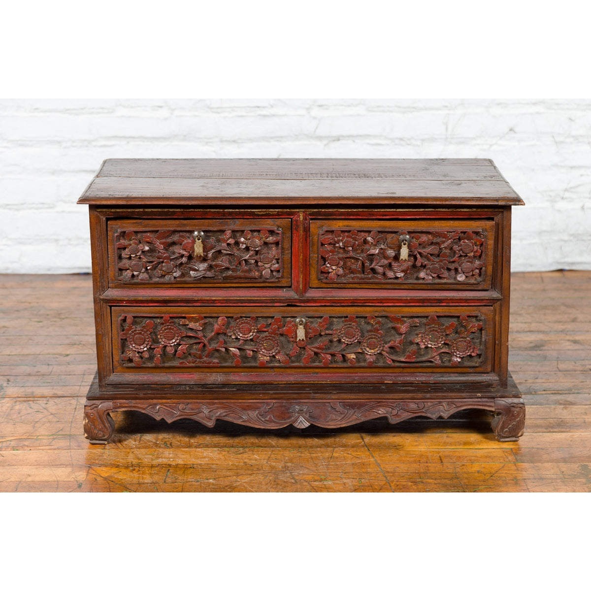 Early 20th Century Madurese Treasure Chest with Hand-Carved Floral Décor-2. Asian & Chinese Furniture, Art, Antiques, Vintage Home Décor for sale at FEA Home
