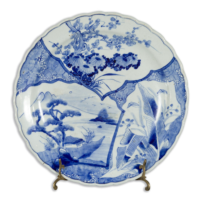 Japanese 19th Century Porcelain Imari Plate with Painted Blue and White Décor-1. Asian & Chinese Furniture, Art, Antiques, Vintage Home Décor for sale at FEA Home