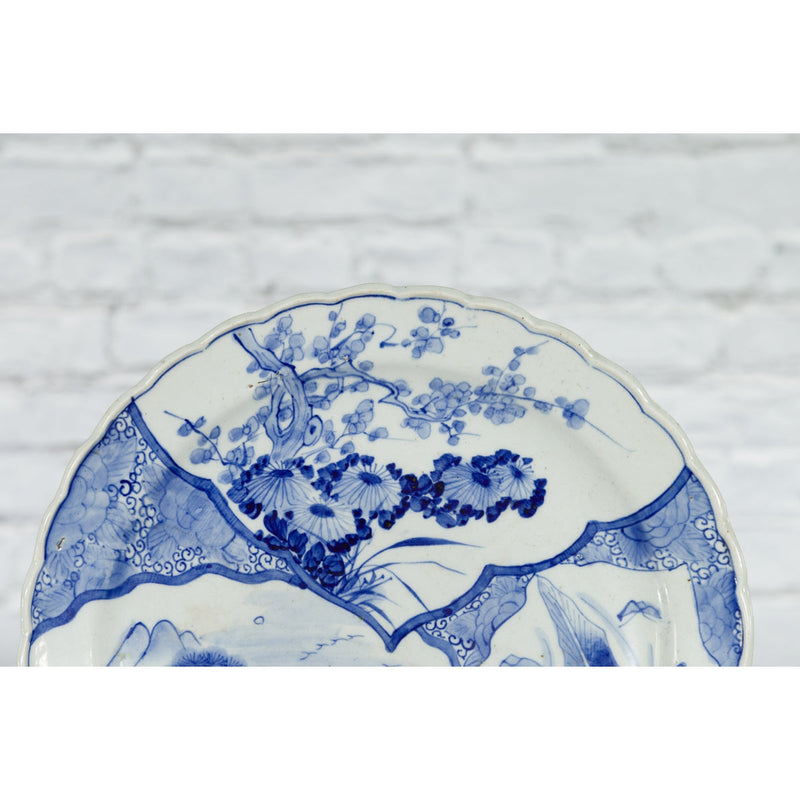 Japanese 19th Century Porcelain Imari Plate with Painted Blue and White Décor-5. Asian & Chinese Furniture, Art, Antiques, Vintage Home Décor for sale at FEA Home