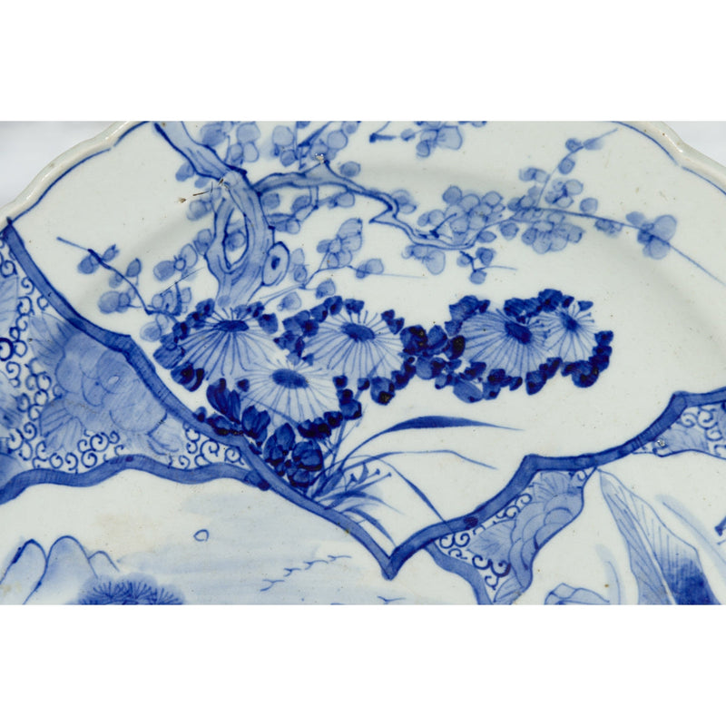 Japanese 19th Century Porcelain Imari Plate with Painted Blue and White Décor-9. Asian & Chinese Furniture, Art, Antiques, Vintage Home Décor for sale at FEA Home