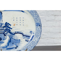 19th Century Japanese Porcelain Imari Plate with Painted Blue and White Décor