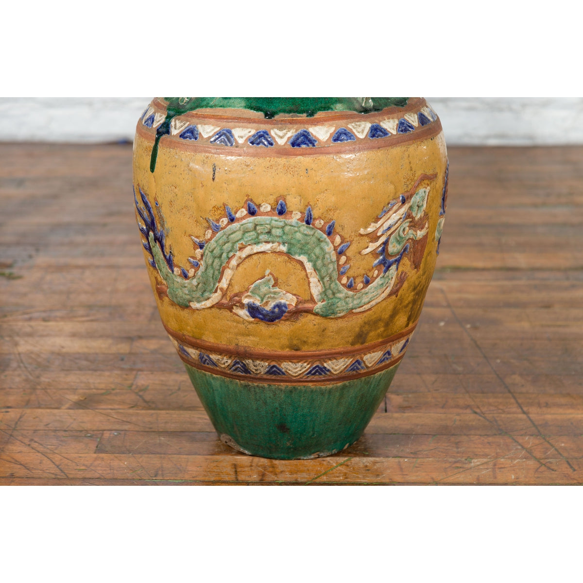 Annamese 19th Century Green Glazed Water Jar with Raised Dragon Motifs-12. Asian &amp; Chinese Furniture, Art, Antiques, Vintage Home Décor for sale at FEA Home