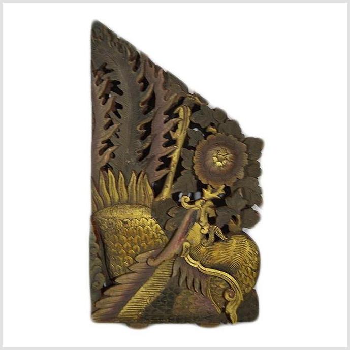Antique Asian Ornate Temple Carving – Feathered Crest, Floral Vine-1. Asian & Chinese Furniture, Art, Antiques, Vintage Home Décor for sale at FEA Home