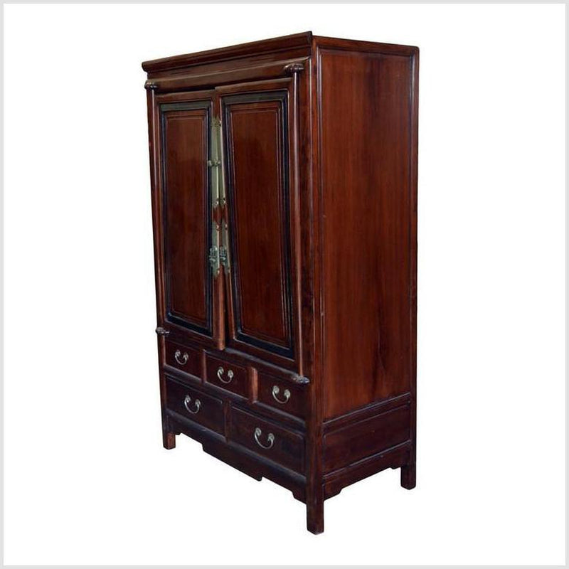 Antique Black Wood & Rosewood Lacquered Cabinet / Armoire 