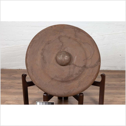 Antique Burmese Bronze Temple Gong with Red Mallet and Raised Center-YN6538-3. Asian & Chinese Furniture, Art, Antiques, Vintage Home Décor for sale at FEA Home