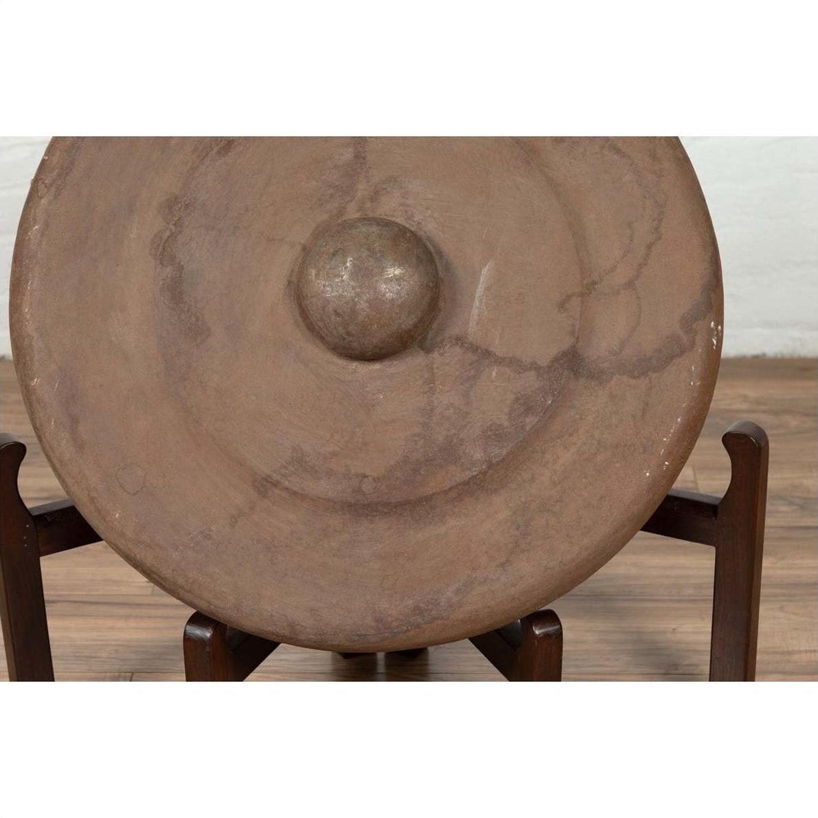 Antique Burmese Bronze Temple Gong with Red Mallet and Raised Center-6. Asian &amp; Chinese Furniture, Art, Antiques, Vintage Home Décor for sale at FEA Home
