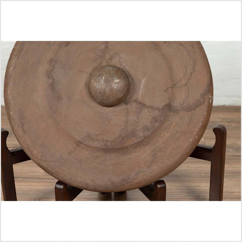 Antique Burmese Bronze Temple Gong with Red Mallet and Raised Center-YN6538-6. Asian & Chinese Furniture, Art, Antiques, Vintage Home Décor for sale at FEA Home