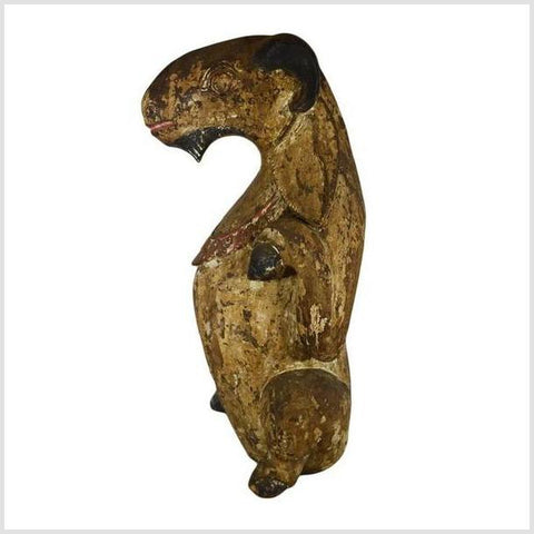 Antique Burmese Hand-Carved Wood Seated Goat Sculpture from the 19th Century