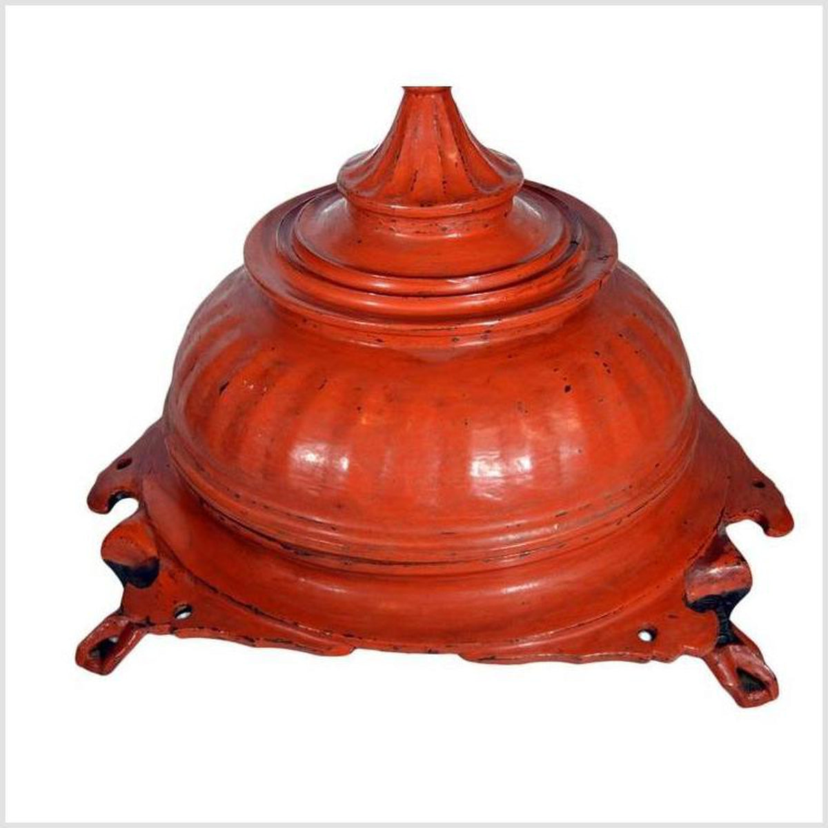 Antique Burmese Red Carved Wood Offering Basket from the 19th Century-3. Asian &amp; Chinese Furniture, Art, Antiques, Vintage Home Décor for sale at FEA Home