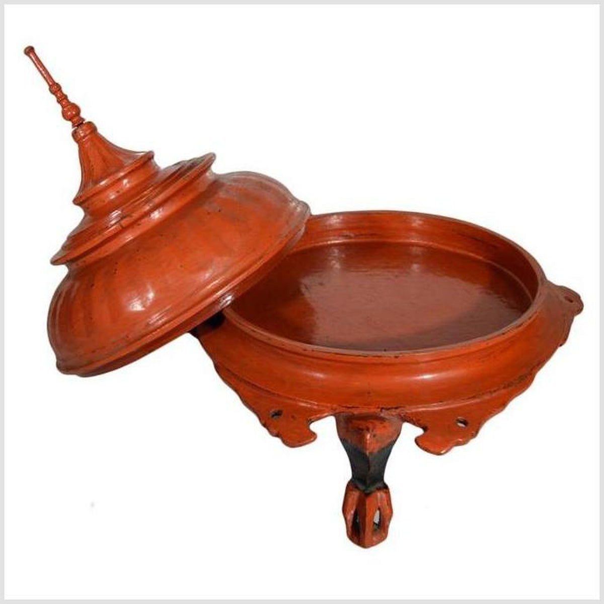 Antique Burmese Red Carved Wood Offering Basket from the 19th Century-5. Asian &amp; Chinese Furniture, Art, Antiques, Vintage Home Décor for sale at FEA Home