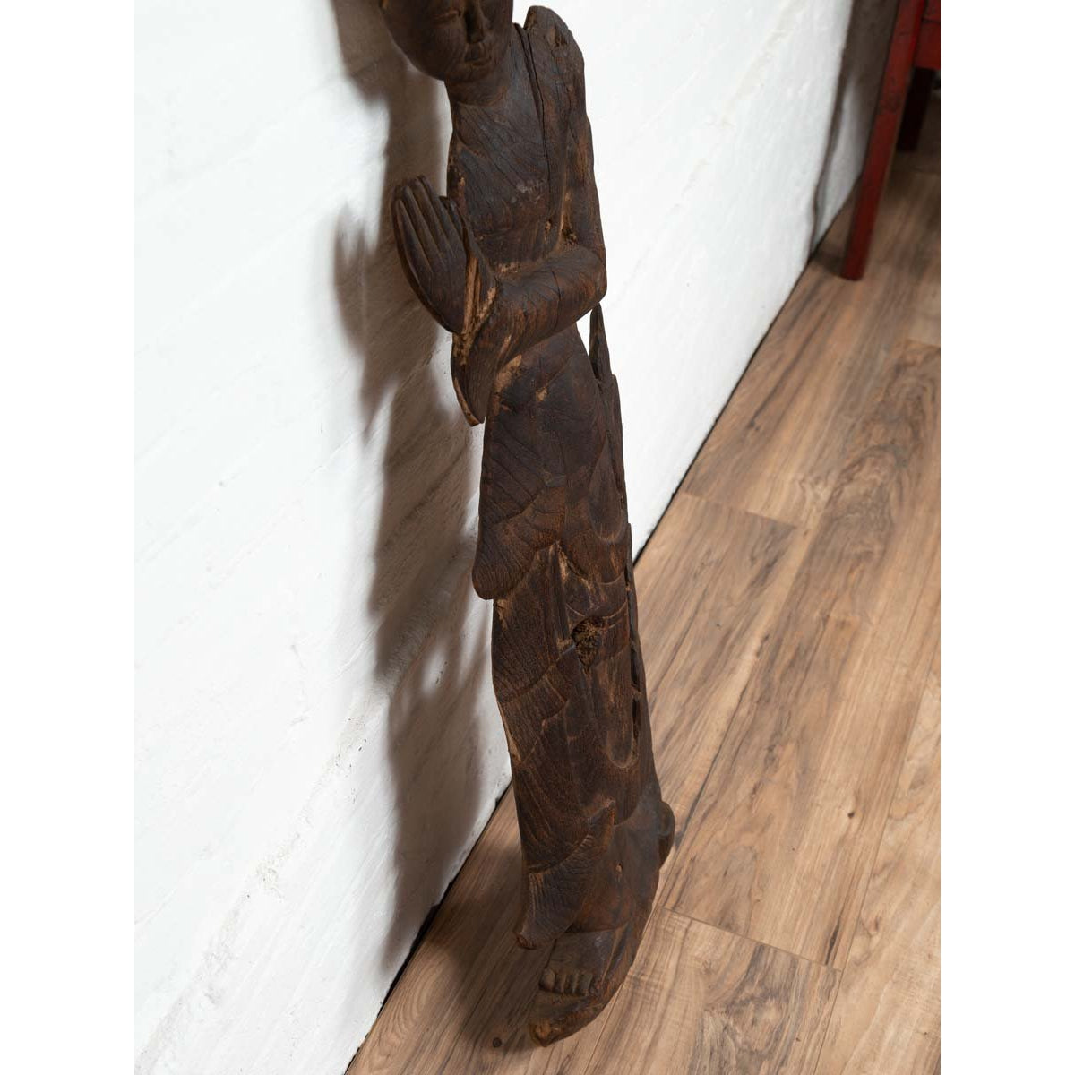 Antique Carved Wooden Sculpture of a Thai Praying with Dark Brown Patina-11. Asian &amp; Chinese Furniture, Art, Antiques, Vintage Home Décor for sale at FEA Home