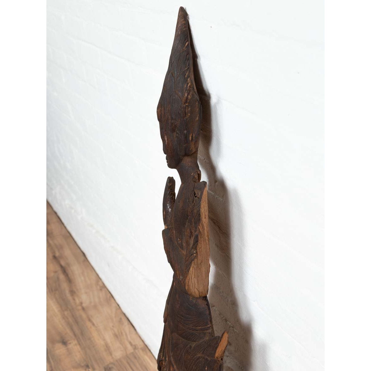 Antique Carved Wooden Sculpture of a Thai Praying with Dark Brown Patina-12. Asian &amp; Chinese Furniture, Art, Antiques, Vintage Home Décor for sale at FEA Home