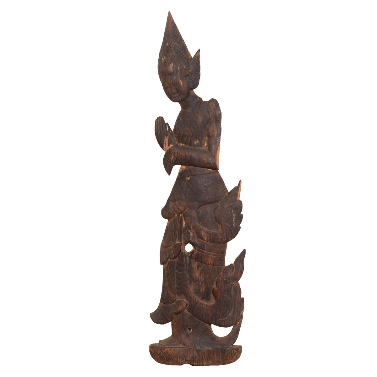 Antique Carved Wooden Sculpture of a Thai Praying with Dark Brown Patina-1. Asian & Chinese Furniture, Art, Antiques, Vintage Home Décor for sale at FEA Home