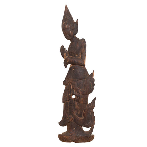 Antique Carved Wooden Sculpture of a Thai Praying with Dark Brown Patina-YN6506-1. Asian & Chinese Furniture, Art, Antiques, Vintage Home Décor for sale at FEA Home