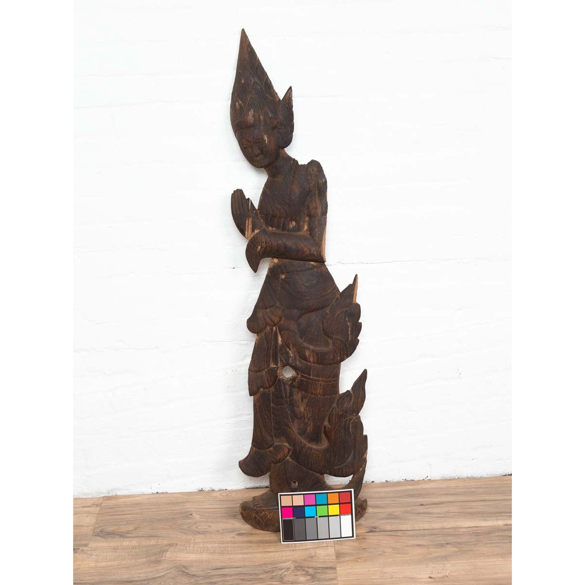 Antique Carved Wooden Sculpture of a Thai Praying with Dark Brown Patina-3. Asian &amp; Chinese Furniture, Art, Antiques, Vintage Home Décor for sale at FEA Home