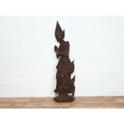 Antique Carved Wooden Sculpture of a Thai Praying with Dark Brown Patina-YN6506-4. Asian & Chinese Furniture, Art, Antiques, Vintage Home Décor for sale at FEA Home