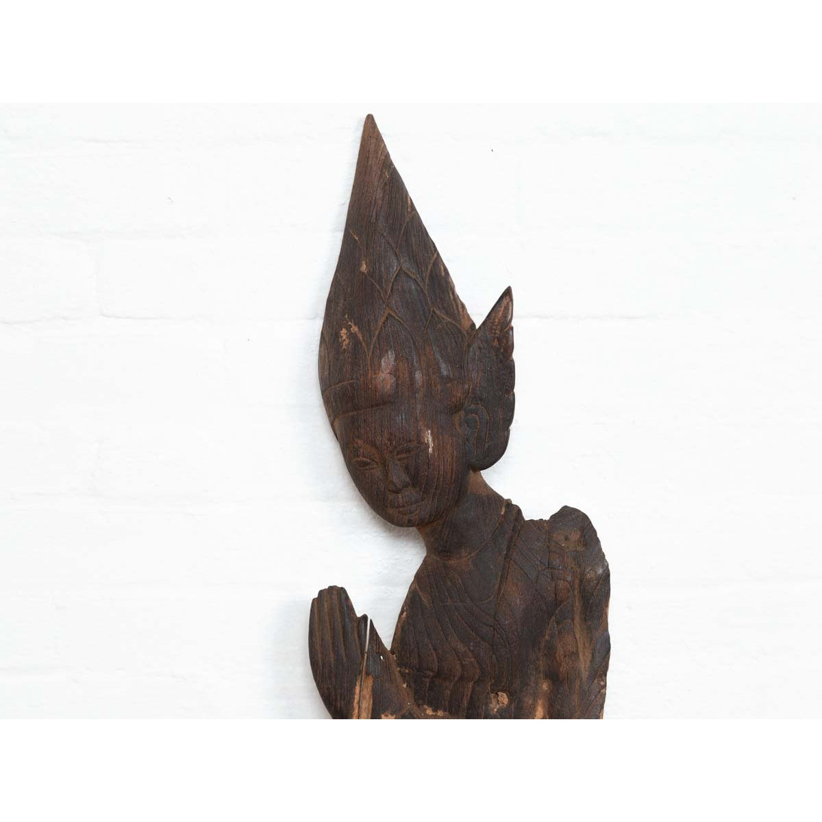 Antique Carved Wooden Sculpture of a Thai Praying with Dark Brown Patina-6. Asian &amp; Chinese Furniture, Art, Antiques, Vintage Home Décor for sale at FEA Home