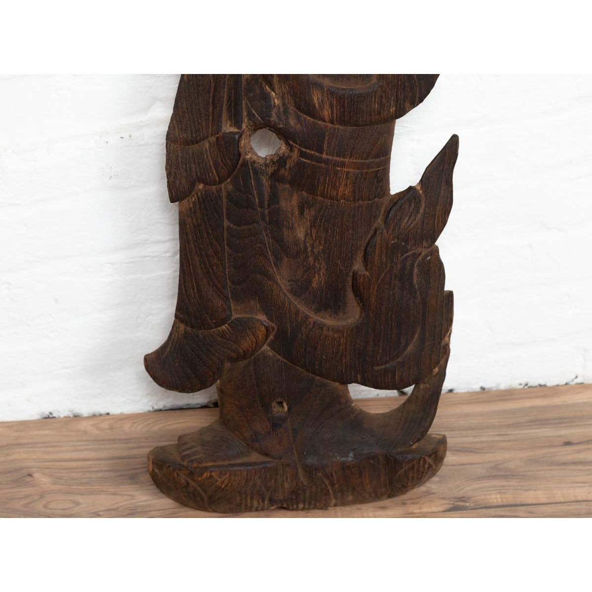 Antique Carved Wooden Sculpture of a Thai Praying with Dark Brown Patina-9. Asian &amp; Chinese Furniture, Art, Antiques, Vintage Home Décor for sale at FEA Home