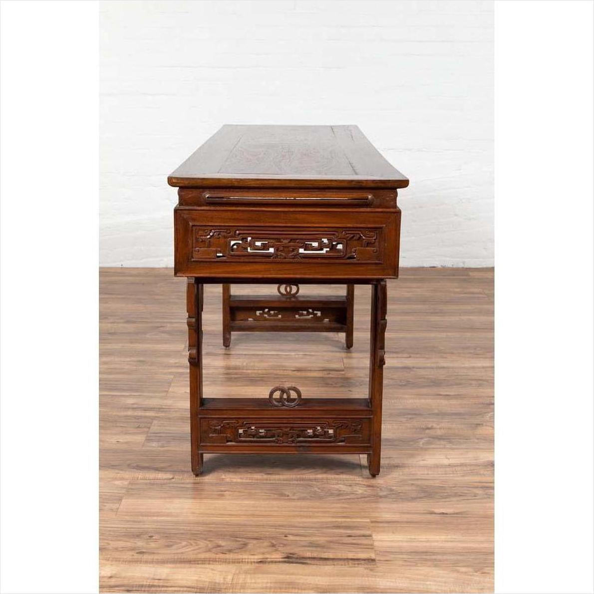 Antique Chinese Altar Console Table with Overhang Top and Open Fretwork Scrolls-18. Asian &amp; Chinese Furniture, Art, Antiques, Vintage Home Décor for sale at FEA Home
