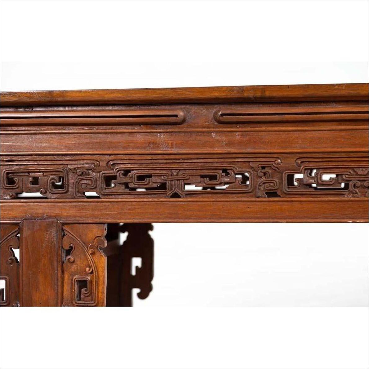 Antique Chinese Altar Console Table with Overhang Top and Open Fretwork Scrolls-6. Asian &amp; Chinese Furniture, Art, Antiques, Vintage Home Décor for sale at FEA Home