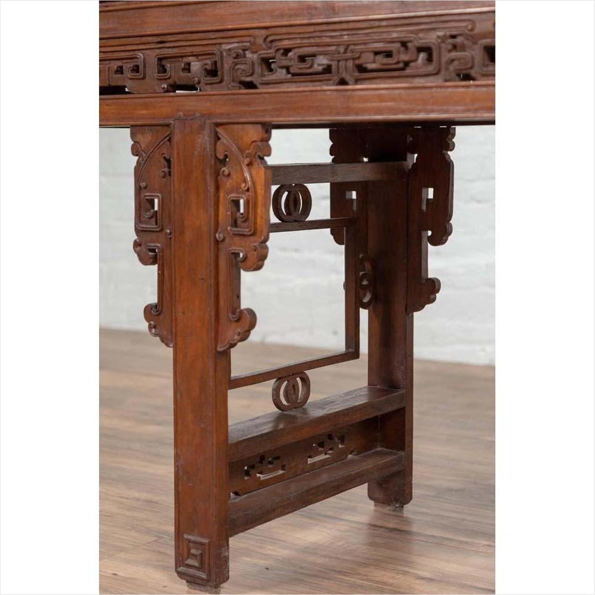 Antique Chinese Altar Console Table with Overhang Top and Open Fretwork Scrolls-9. Asian &amp; Chinese Furniture, Art, Antiques, Vintage Home Décor for sale at FEA Home