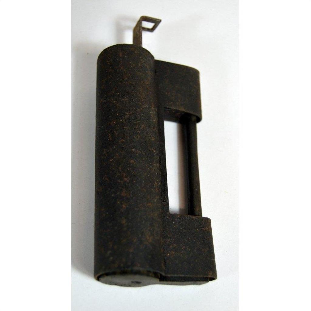 Close-up of a rusty metal hinge with rectangular cutout, suitable for antique Chinese or Indian locks.