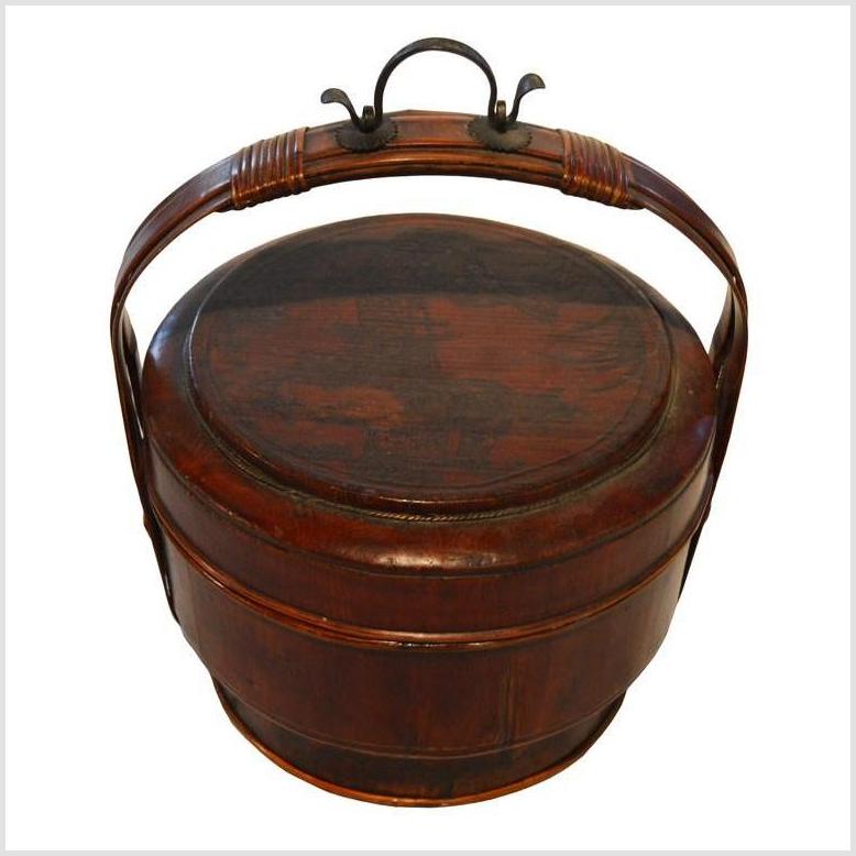 Antique Chinese Basket – Domed Lid, Twisted Wicker Handle-2. Asian & Chinese Furniture, Art, Antiques, Vintage Home Décor for sale at FEA Home