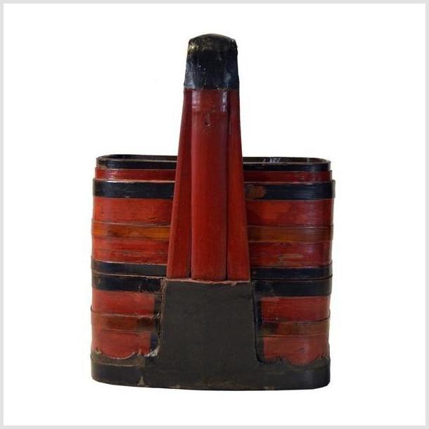 Antique Chinese Basket – Twin-Compartment, Red Lacquered Bands-2. Asian & Chinese Furniture, Art, Antiques, Vintage Home Décor for sale at FEA Home