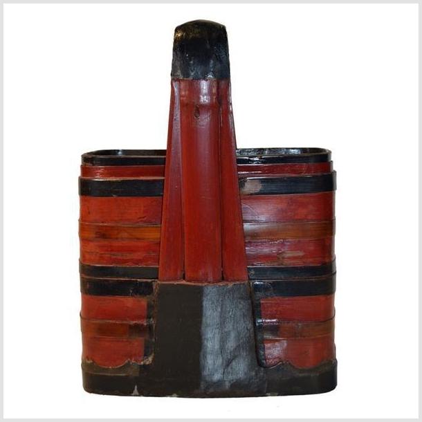 Antique Chinese Basket – Twin-Compartment, Red Lacquered Bands-1. Asian & Chinese Furniture, Art, Antiques, Vintage Home Décor for sale at FEA Home