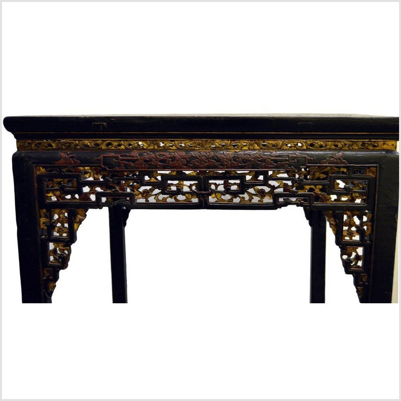 Antique Chinese Black Lacquer Carved Altar Table