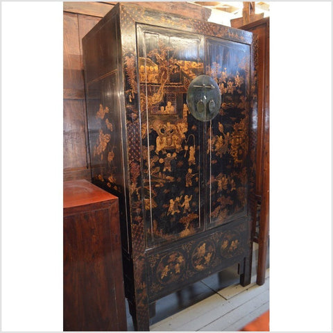 Antique Chinese Black Lacquer Chinoiserie Cabinet