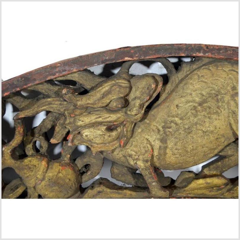 Antique Chinese Carving – Arched Panel, Gilded Qilin Relief-2. Asian & Chinese Furniture, Art, Antiques, Vintage Home Décor for sale at FEA Home