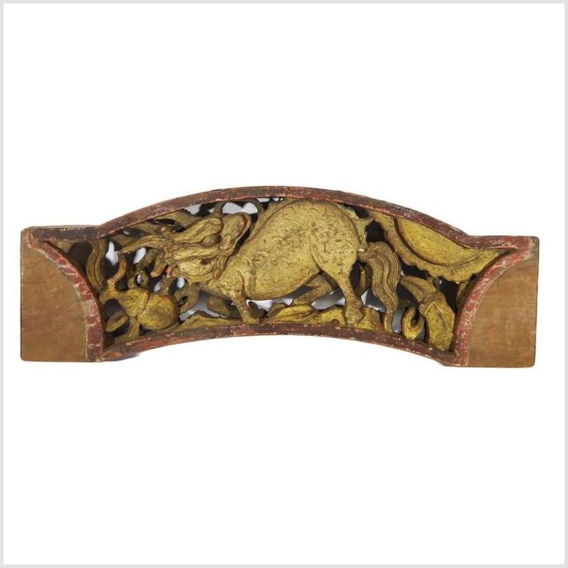 Antique Chinese Carving – Arched Panel, Gilded Qilin Relief-1. Asian & Chinese Furniture, Art, Antiques, Vintage Home Décor for sale at FEA Home