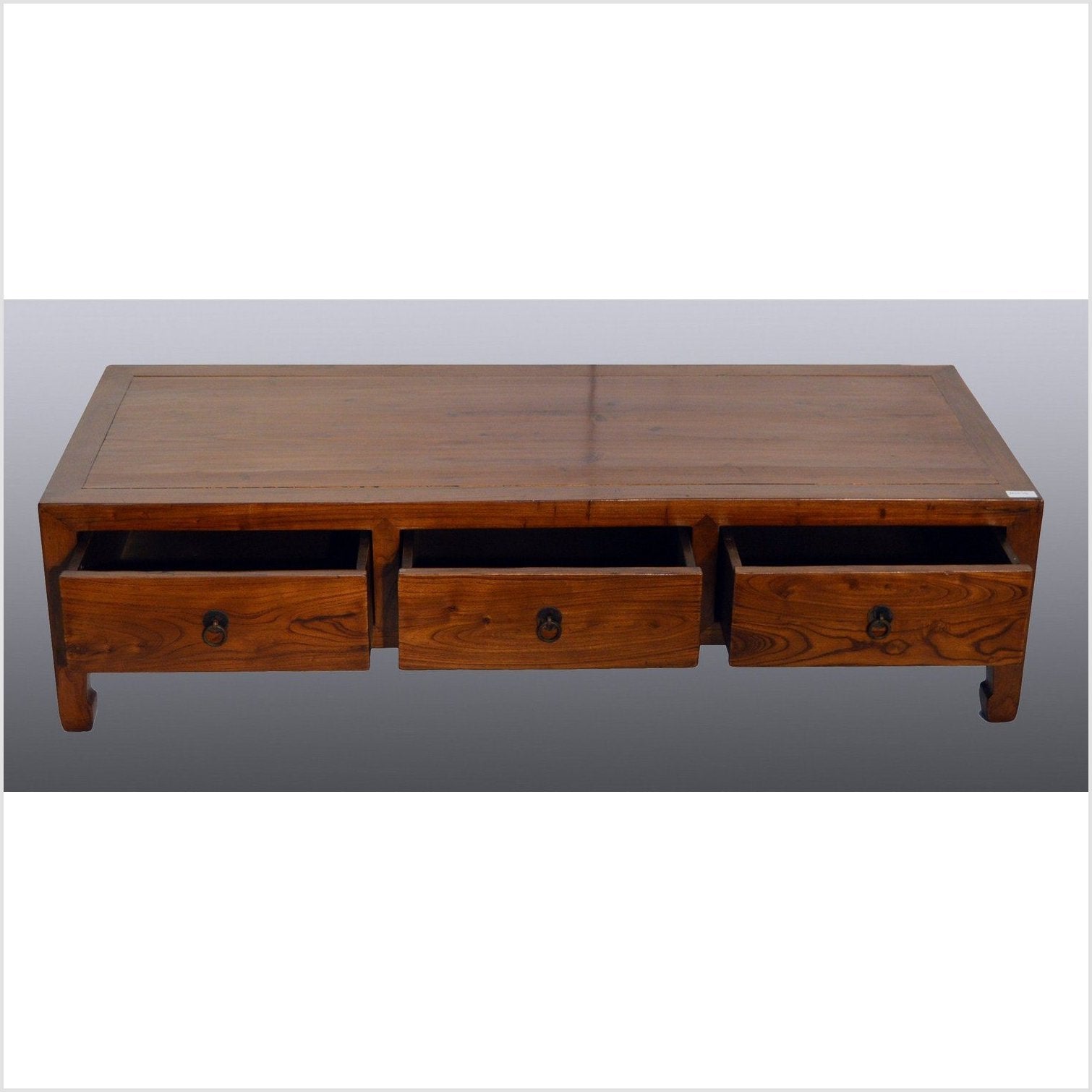 Antique Chinese Coffee Table – Three Drawer, Tiger Elm Grain-3. Asian &amp; Chinese Furniture, Art, Antiques, Vintage Home Décor for sale at FEA Home