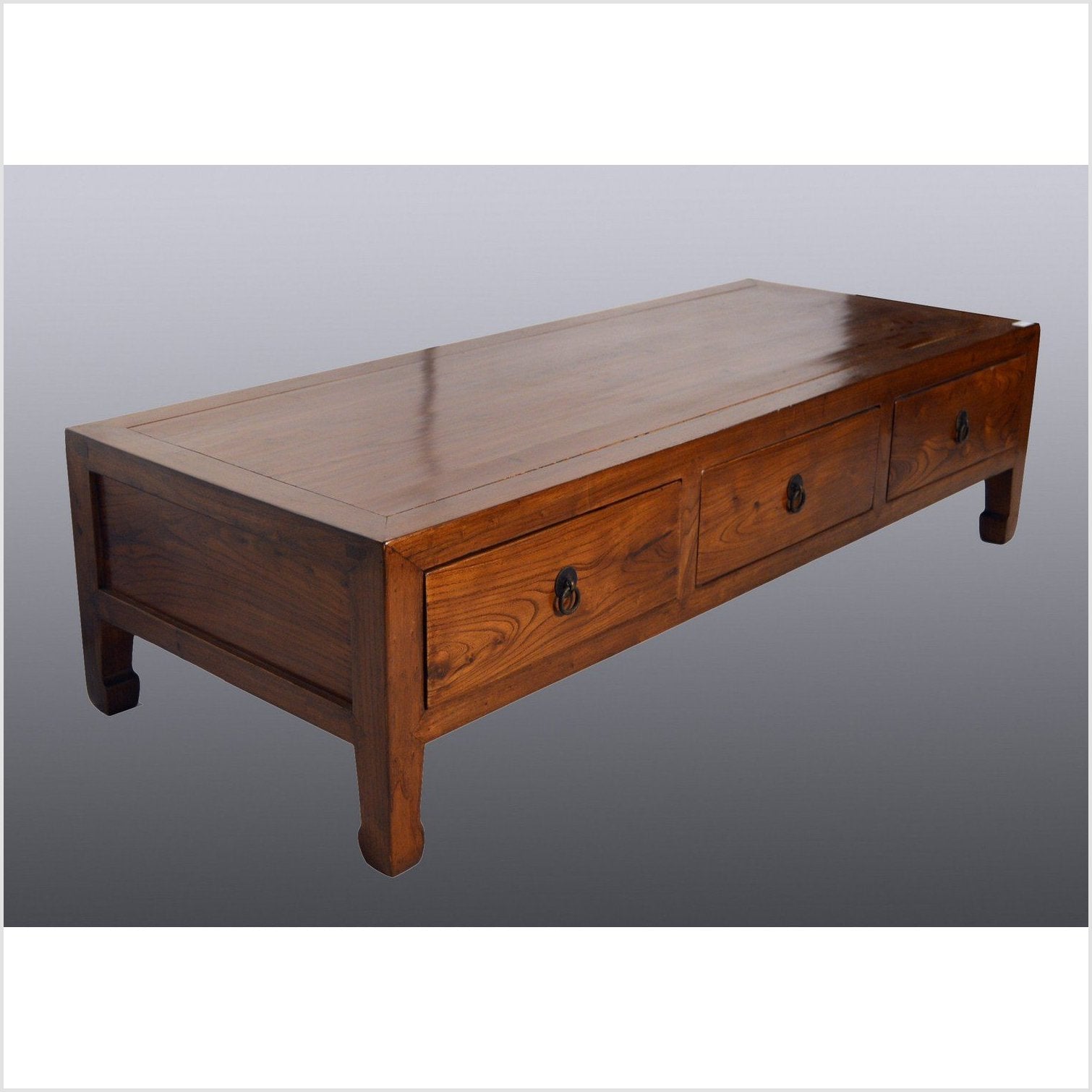 Antique Chinese Coffee Table – Three Drawer, Tiger Elm Grain-4. Asian &amp; Chinese Furniture, Art, Antiques, Vintage Home Décor for sale at FEA Home