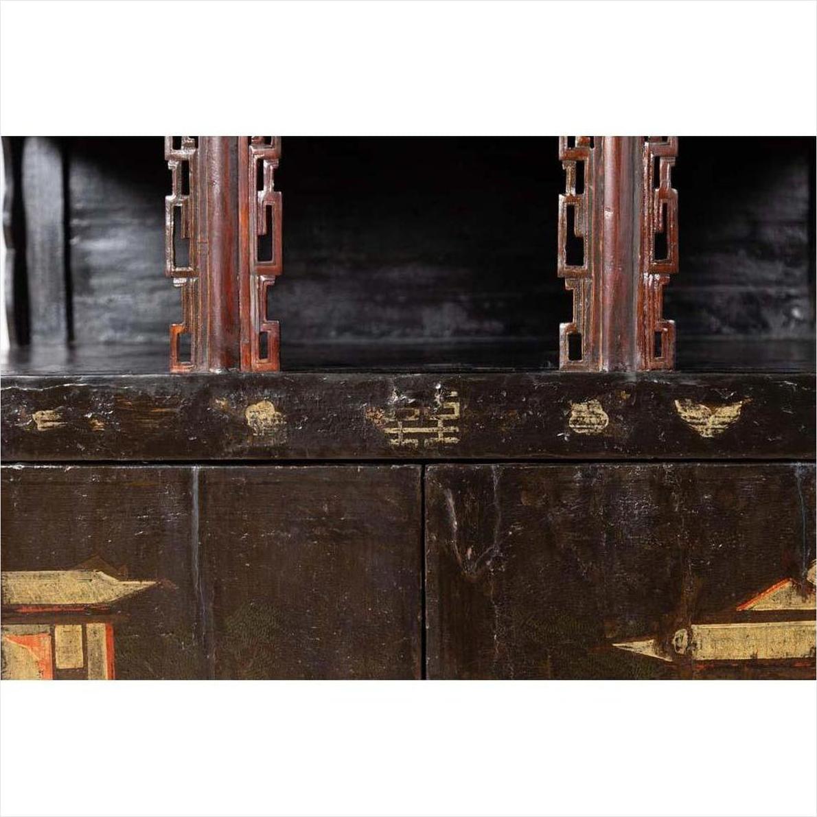 Antique Chinese Display Cabinet with Hand Painted Chinoiserie and Open Shelf-11. Asian &amp; Chinese Furniture, Art, Antiques, Vintage Home Décor for sale at FEA Home