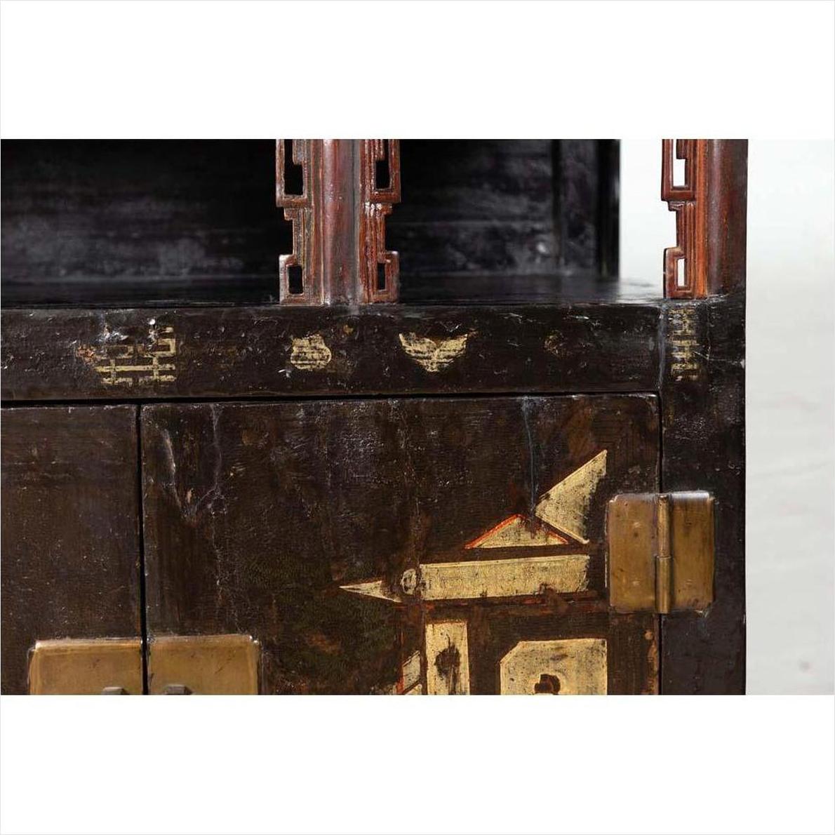 Antique Chinese Display Cabinet with Hand Painted Chinoiserie and Open Shelf-12. Asian &amp; Chinese Furniture, Art, Antiques, Vintage Home Décor for sale at FEA Home