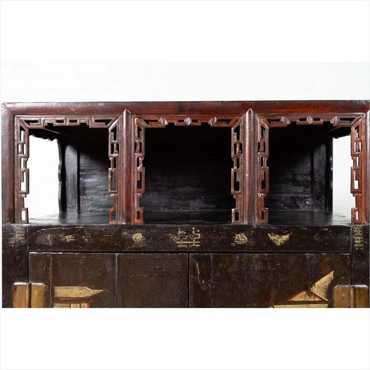 Antique Chinese Display Cabinet with Hand Painted Chinoiserie and Open Shelf-13. Asian &amp; Chinese Furniture, Art, Antiques, Vintage Home Décor for sale at FEA Home