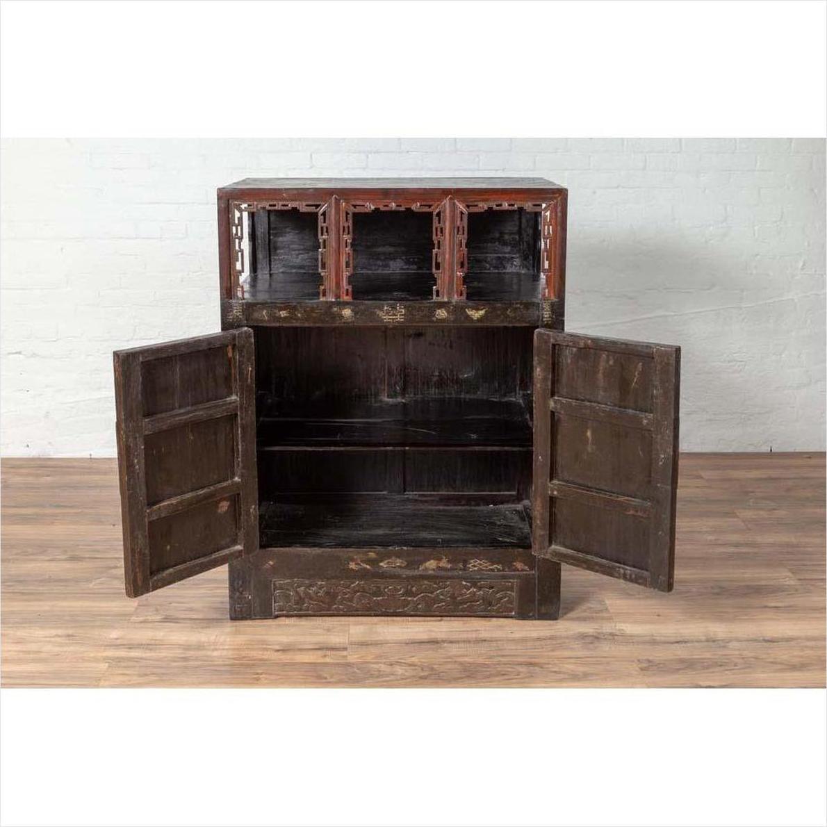 Antique Chinese Display Cabinet with Hand Painted Chinoiserie and Open Shelf-17. Asian &amp; Chinese Furniture, Art, Antiques, Vintage Home Décor for sale at FEA Home