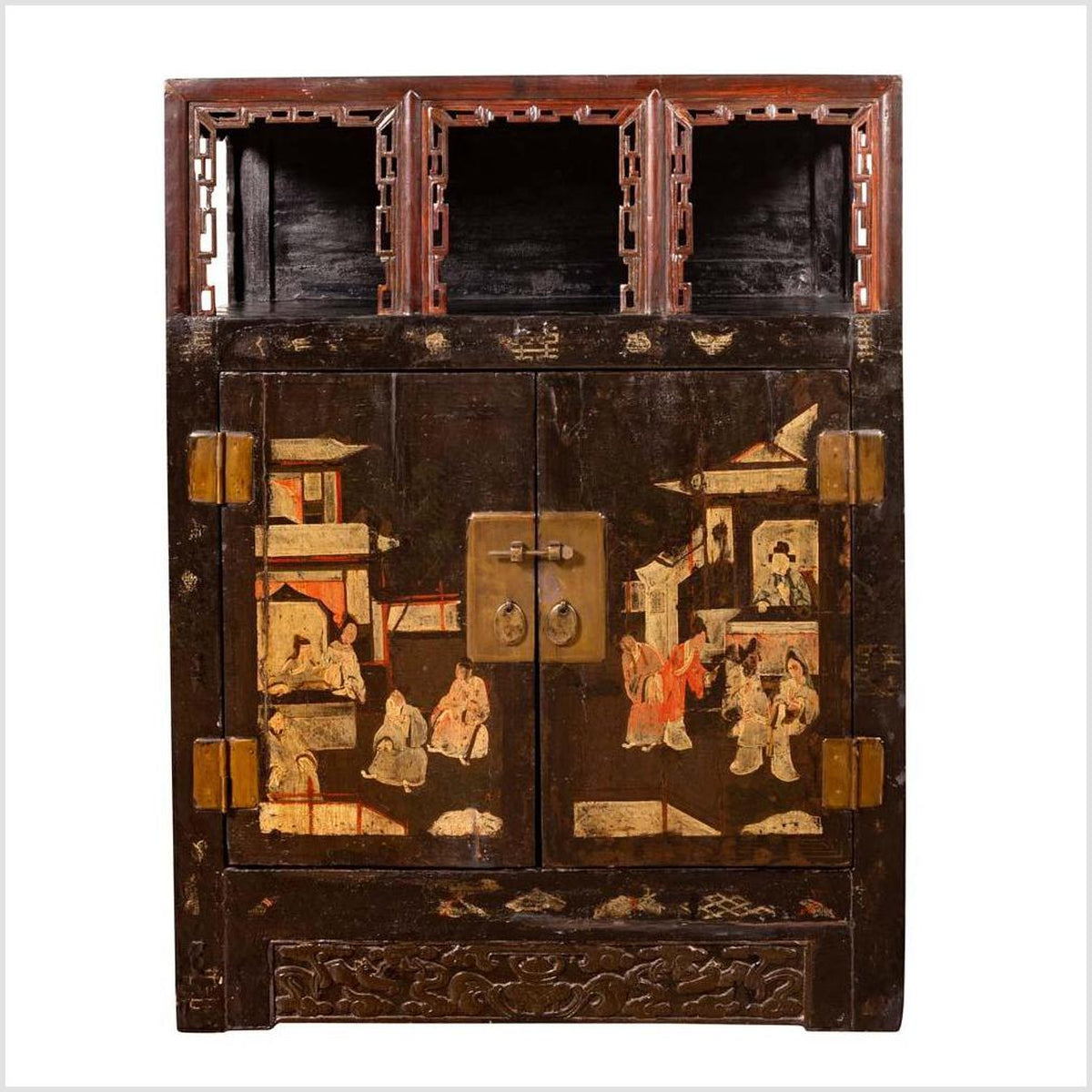 Antique Chinese Display Cabinet with Hand Painted Chinoiserie and Open Shelf-1. Asian &amp; Chinese Furniture, Art, Antiques, Vintage Home Décor for sale at FEA Home