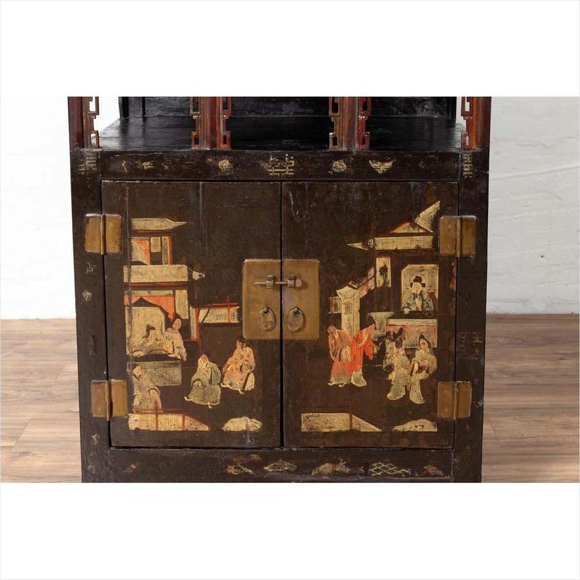 Antique Chinese Display Cabinet with Hand Painted Chinoiserie and Open Shelf-7. Asian &amp; Chinese Furniture, Art, Antiques, Vintage Home Décor for sale at FEA Home