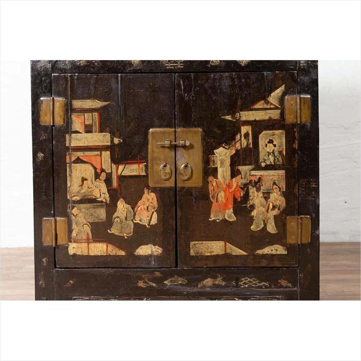 Antique Chinese Display Cabinet with Hand Painted Chinoiserie and Open Shelf-8. Asian &amp; Chinese Furniture, Art, Antiques, Vintage Home Décor for sale at FEA Home