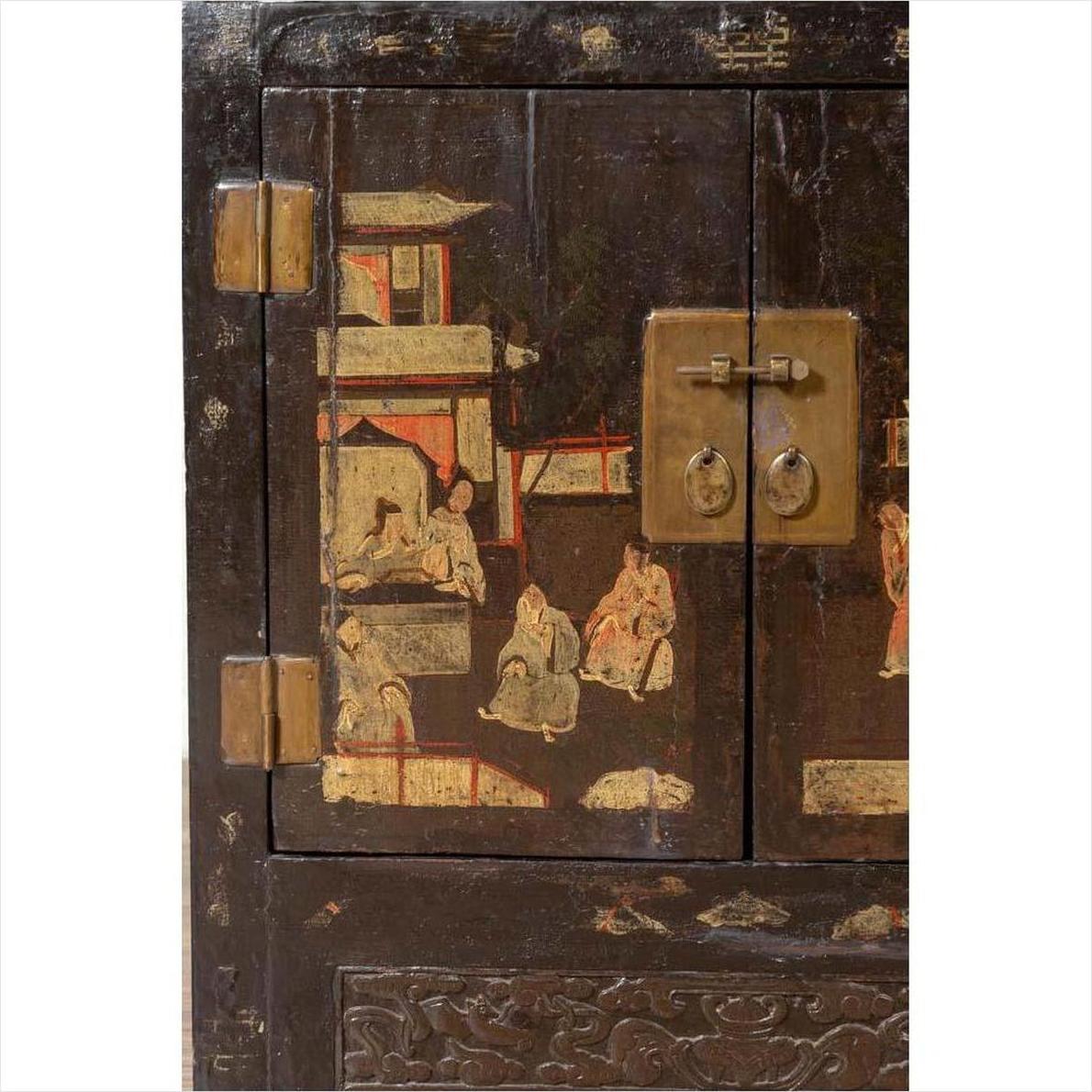 Antique Chinese Display Cabinet with Hand Painted Chinoiserie and Open Shelf-9. Asian &amp; Chinese Furniture, Art, Antiques, Vintage Home Décor for sale at FEA Home