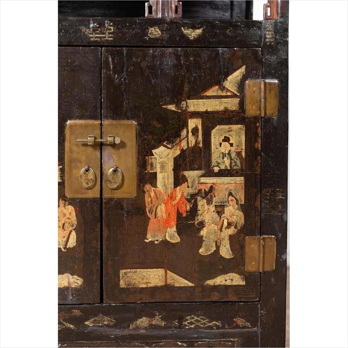 Antique Chinese Display Cabinet with Hand Painted Chinoiserie and Open Shelf-10. Asian &amp; Chinese Furniture, Art, Antiques, Vintage Home Décor for sale at FEA Home